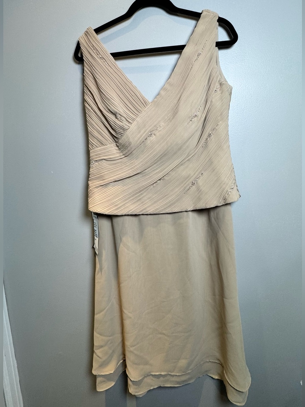 Jade By Jasmine Sleeveless V-Neck Embellished Midi Dress in Light Beige
